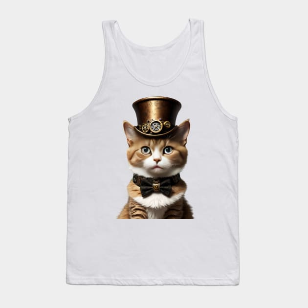 Funny Vintage Victorian Fashion Cyberpunk Gear Steampunk Cat Tank Top by Tina